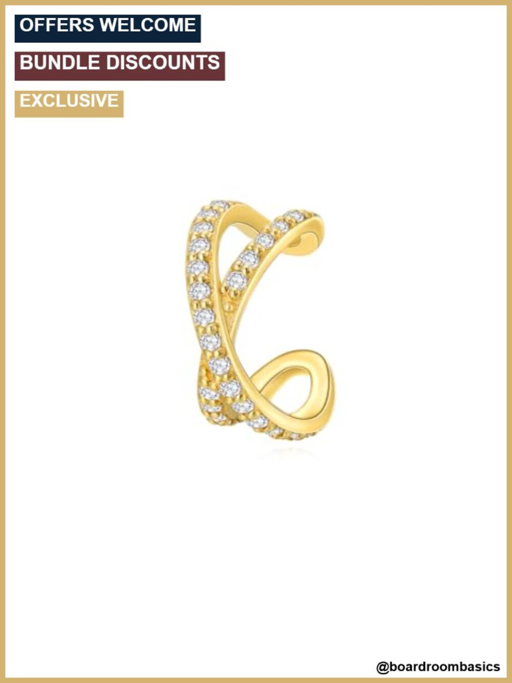14K Solid Gold Ear Cuff Earring Open Ring CZ Non Piercing Cartilage